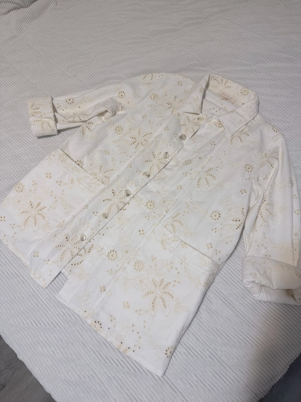 Solitaire Cream Eyelet Embroidered Button-Up Shirt